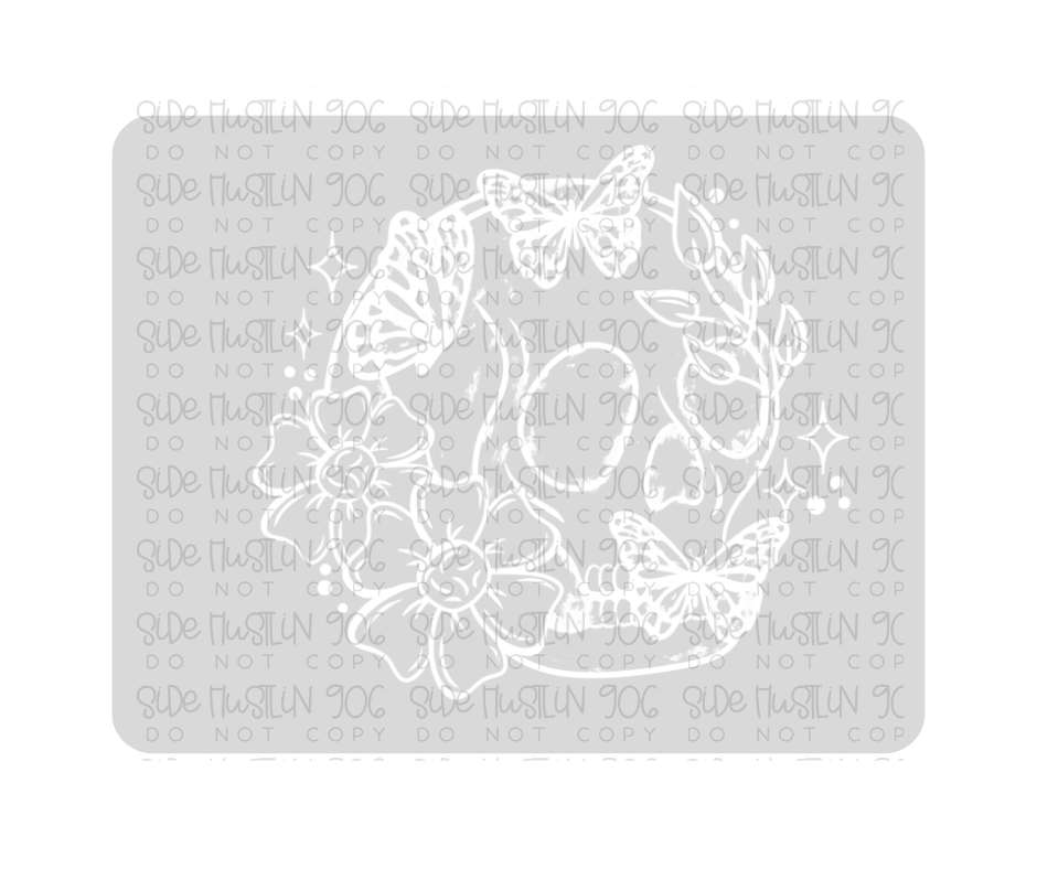 Single Color Floral Butterfly Skellie White-Ready to Press Transfer