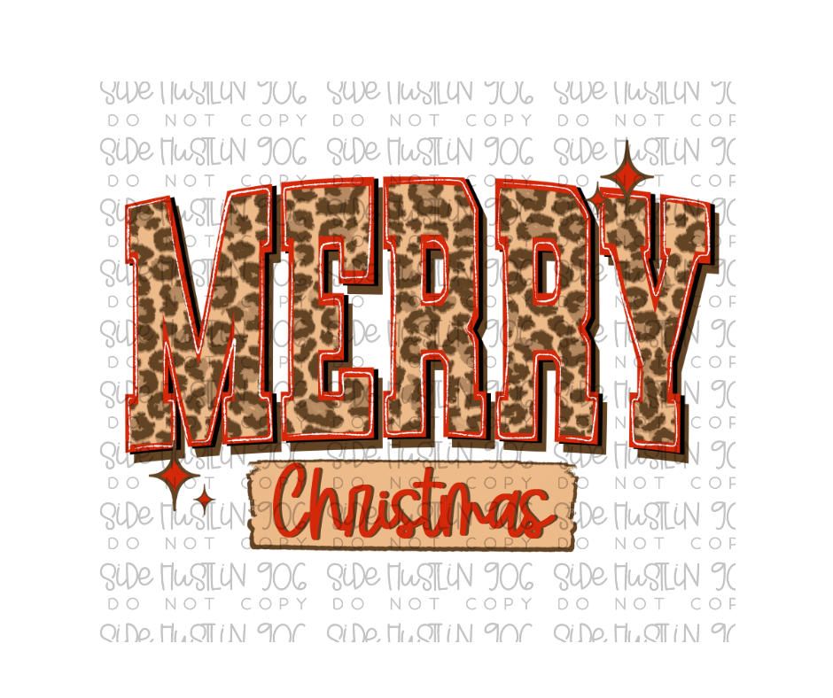 Merry Christmas Varsity Leopard-Ready to Press Transfer