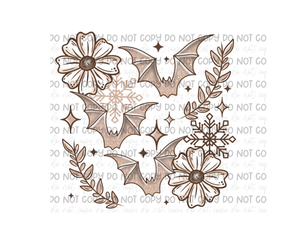 Neutral Floral Bat-Ready to Press Transfer