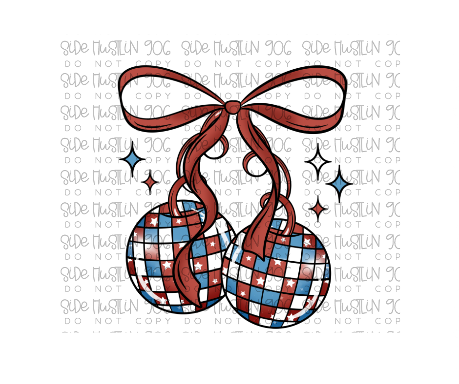 America Disco Ball Cherries-Ready to Press Transfer