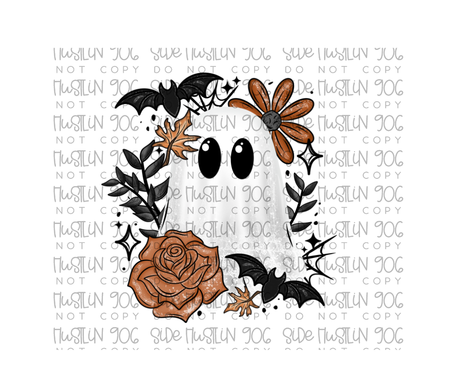 Orange Floral Ghost-Ready to Press Transfer