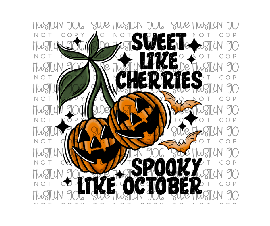 Pumpkin Cherries black-Ready to Press Transfer