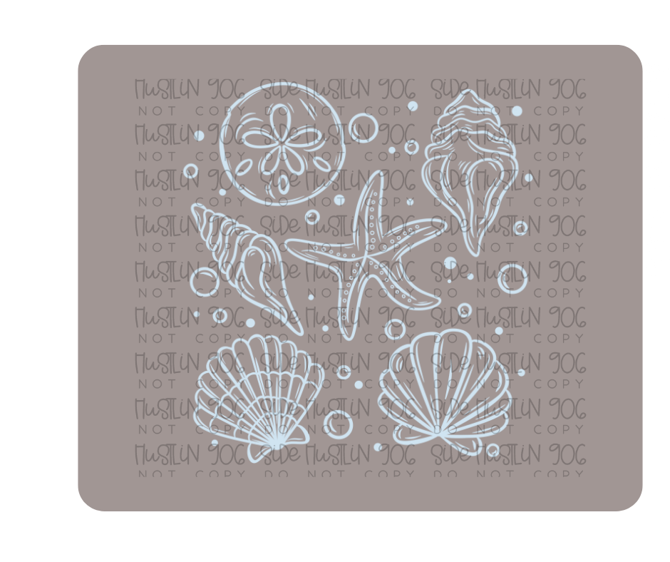 Single Color Baby Blue Shells Collage-Ready to Press Transfer