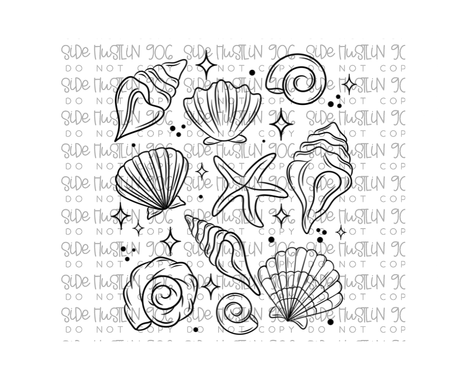 Single Color Seashell Collage-Ready to Press Transfer