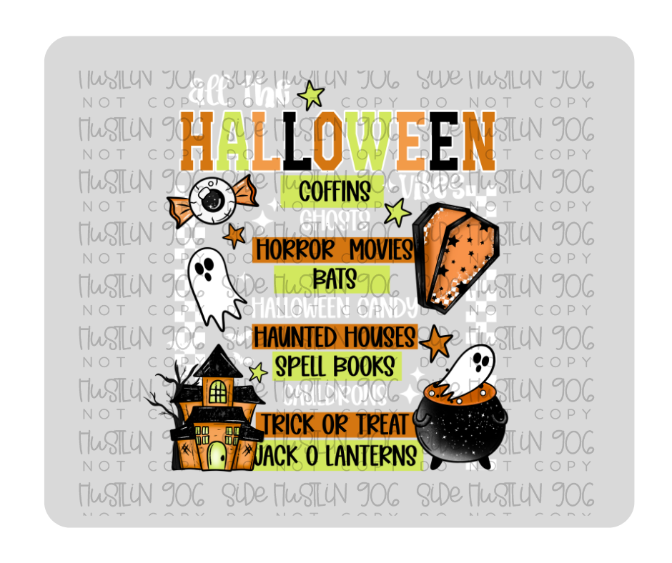 All the Halloween Things with White Words-Ready to Press Transfer