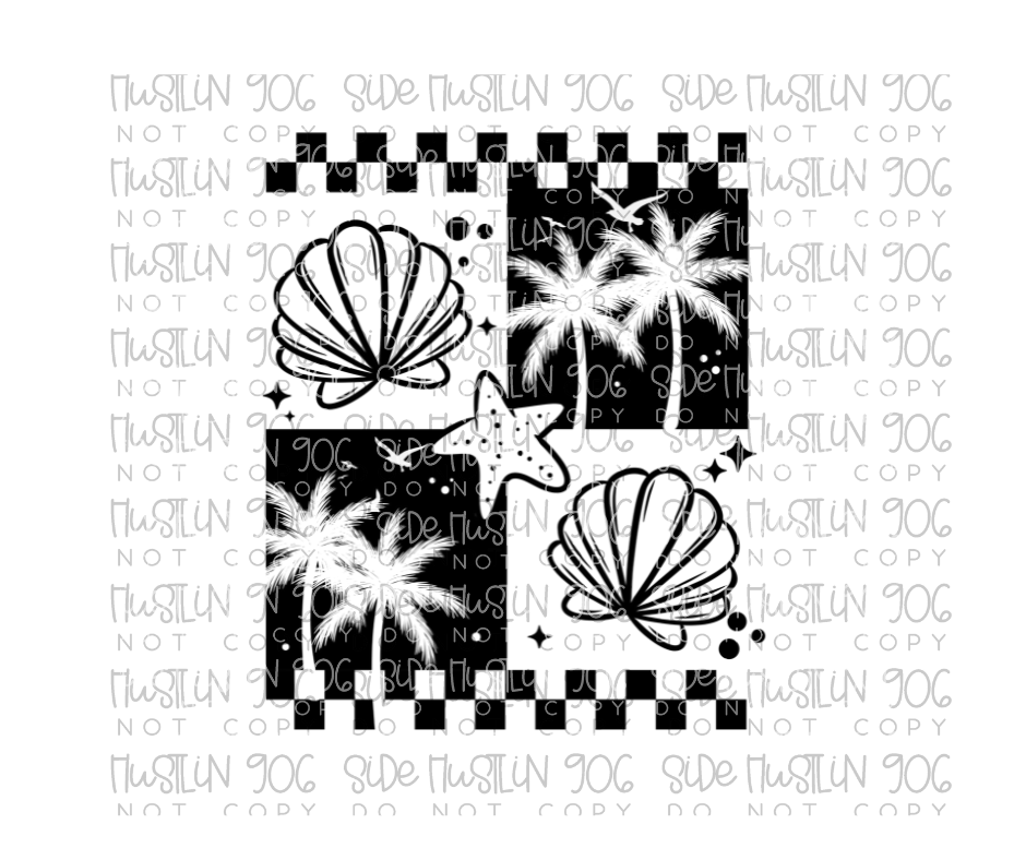 Summer Single Color Checker Grid-Ready to Press Transfer