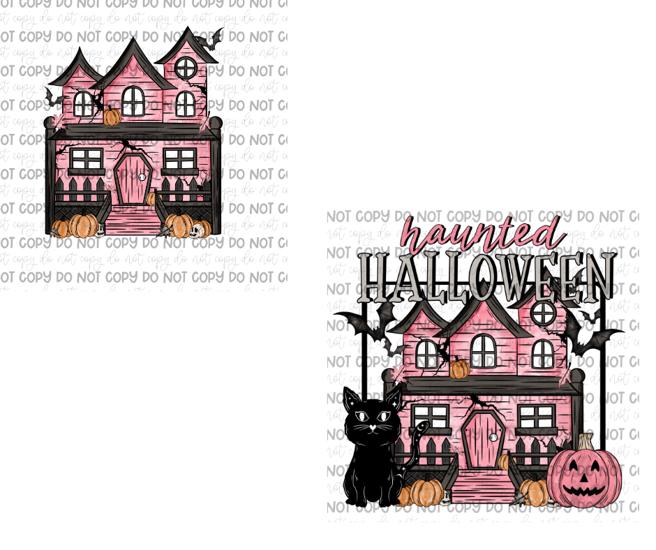 Pink Haunted Halloween w/Pocket-Ready to Press Transfer