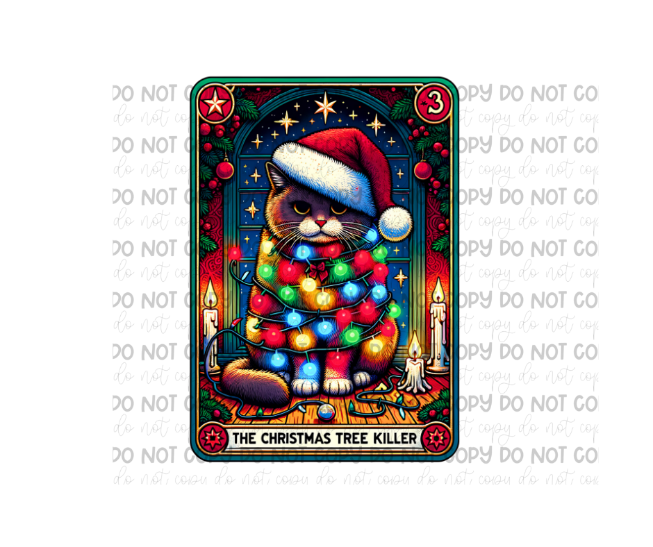 Christmas Tree Cat 2 -Ready to Press Transfer
