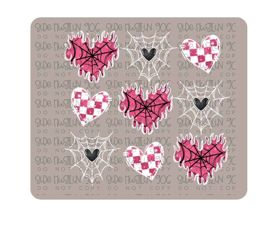 Flame Hearts Grid Pink and White-Ready to Press Transfer