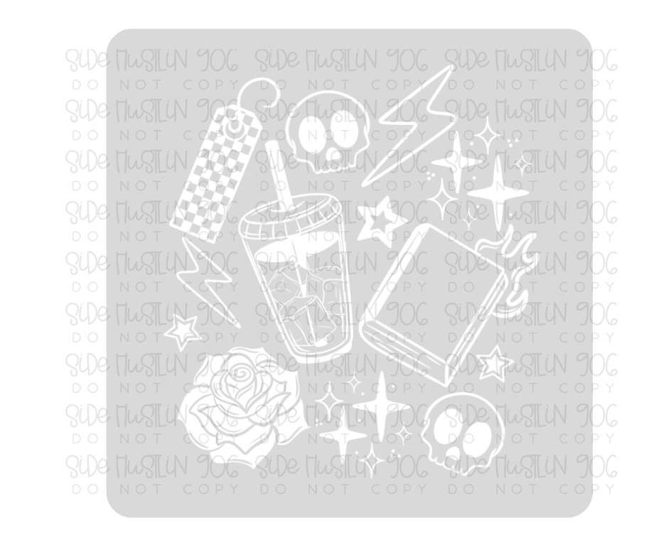 Single Color Edgy Books Collage White-Ready to Press Transfer