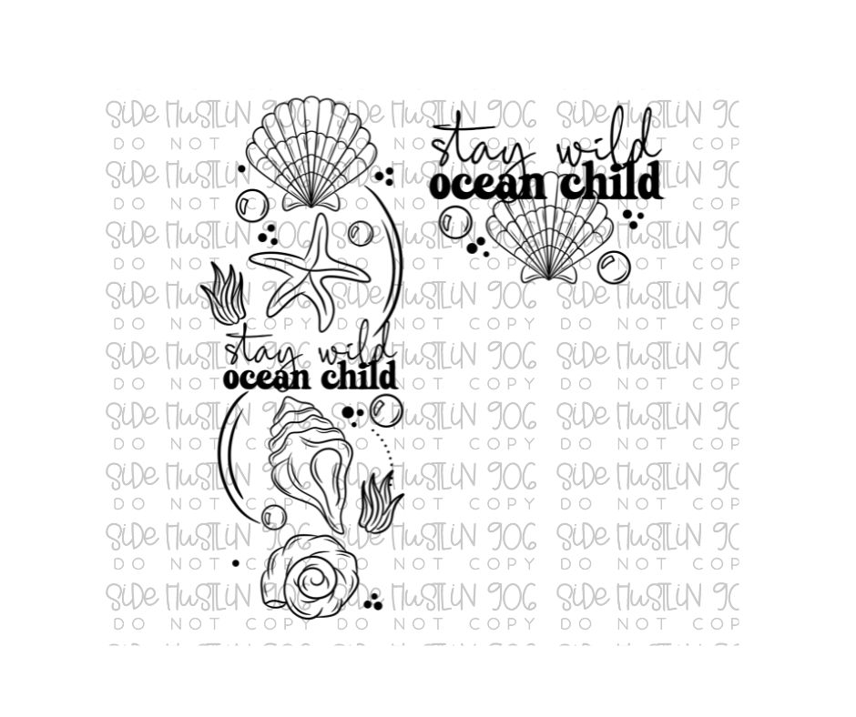 Stay Wild Ocean Child Spine and Pocket Single Color-Ready to Press Transfer
