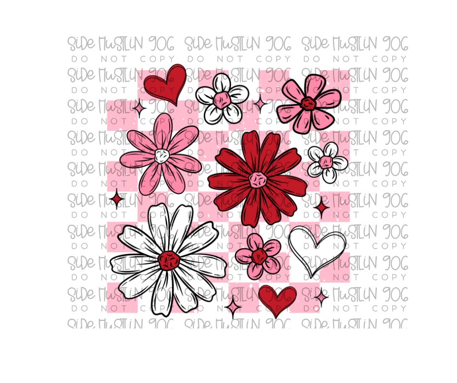 Valentine Florals with Checker-Ready to Press Transfer