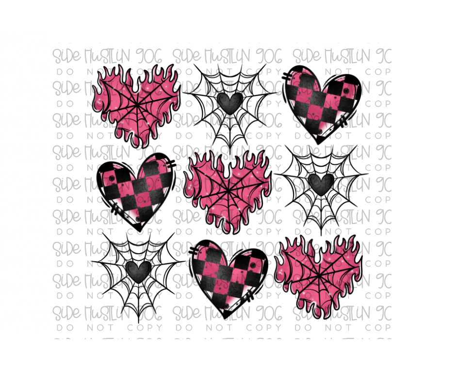 Flame Hearts Grid Pink and Black-Ready to Press Transfer
