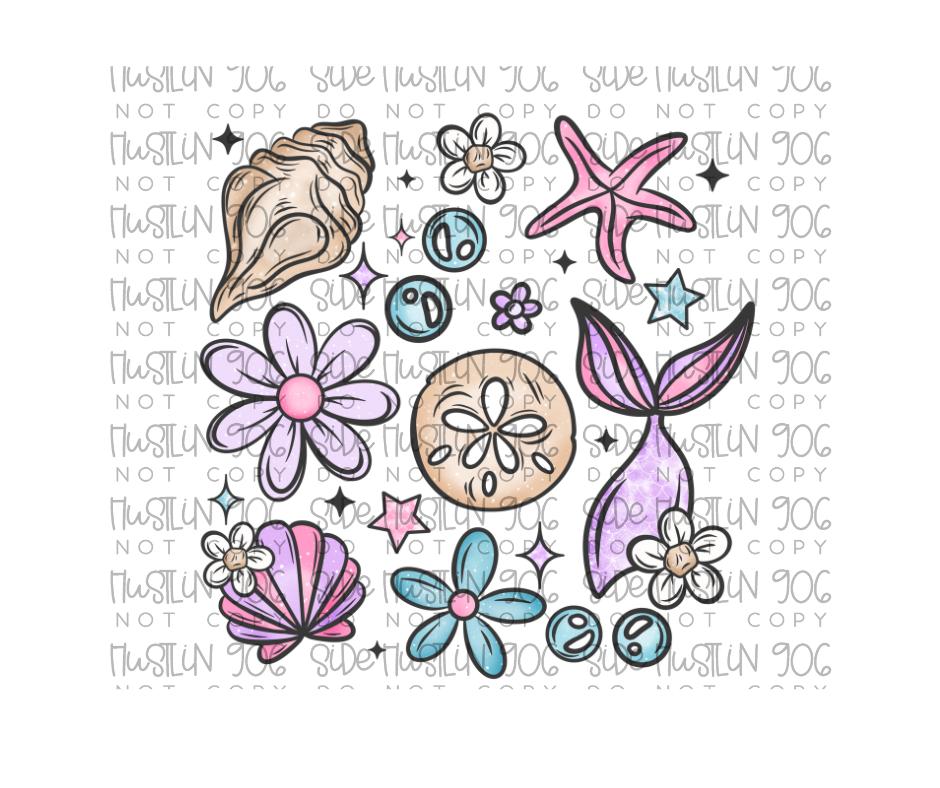 Mermaid Florals Collage-Ready to Press Transfer