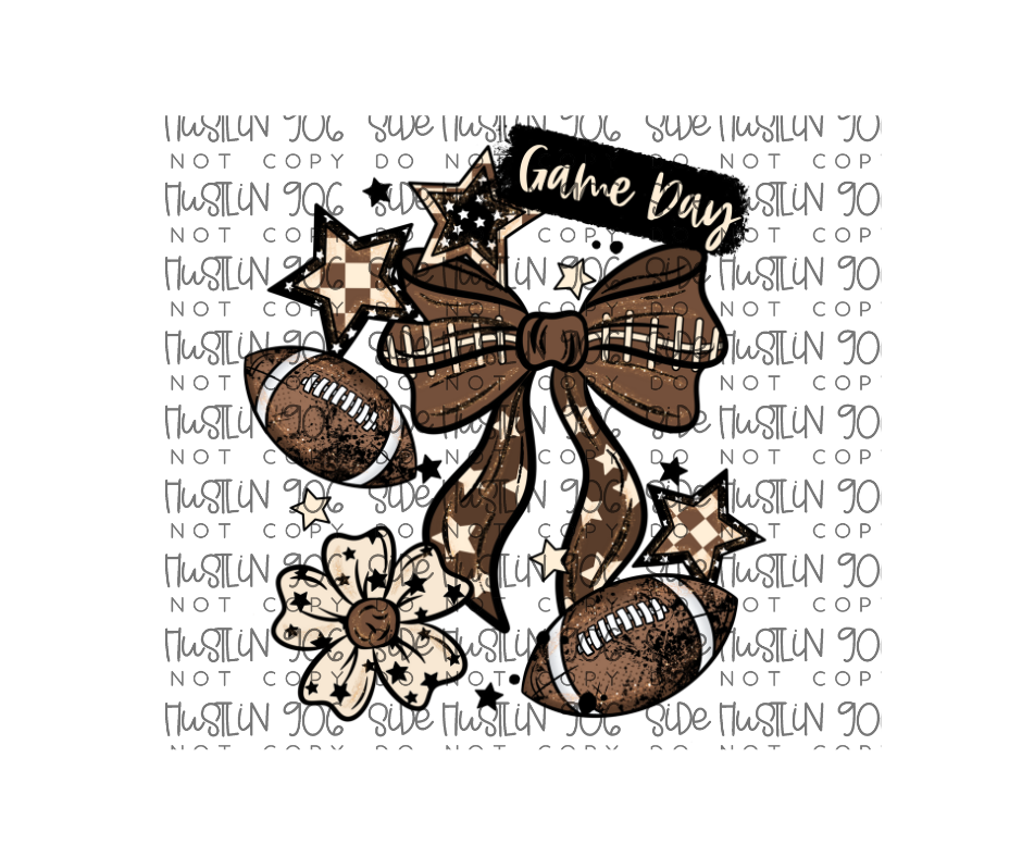 Game Day Football Bow and Stars-Ready to Press Transfer