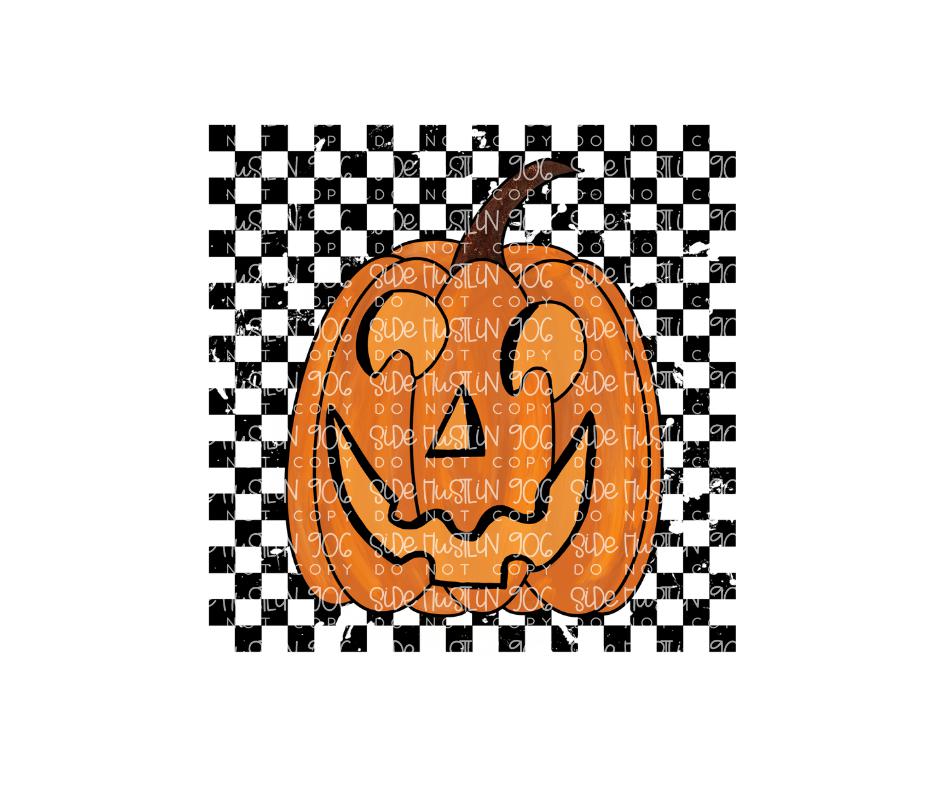 Checkered Jack O Lantern -Ready to Press Transfer
