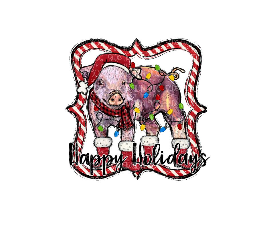 Happy Holidays Pig-Ready to Press Transfer