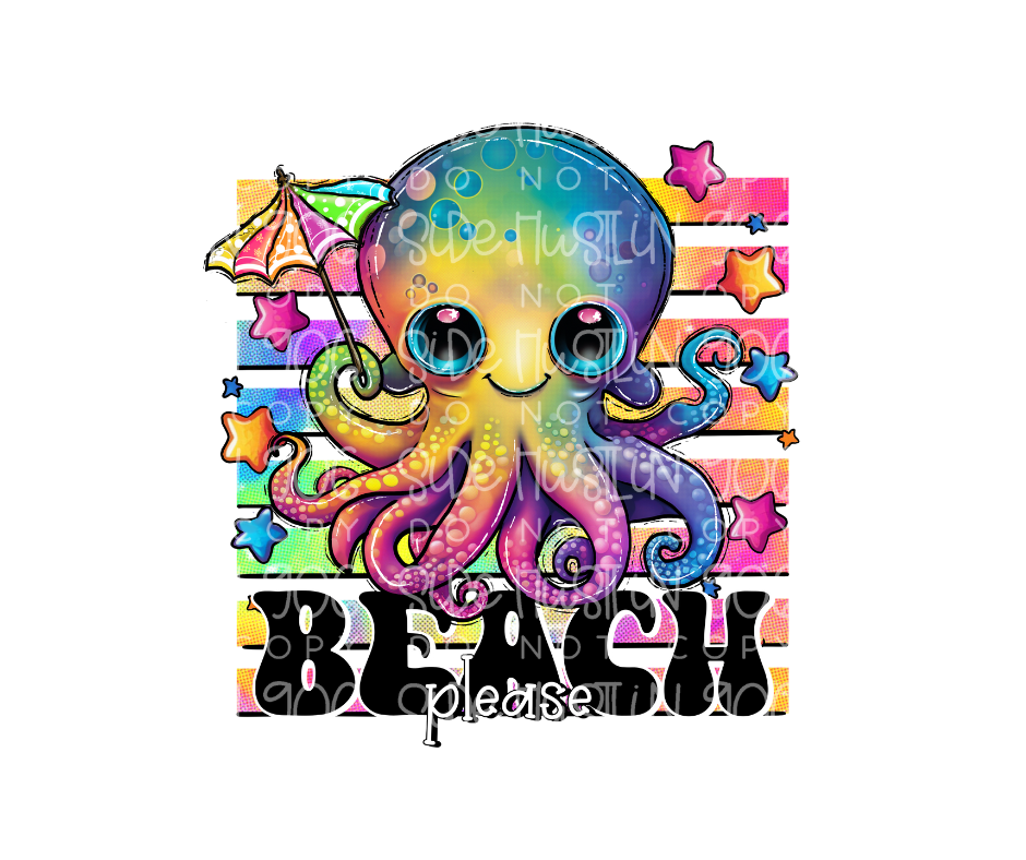 Beach Please octopus-Ready to Press Transfer