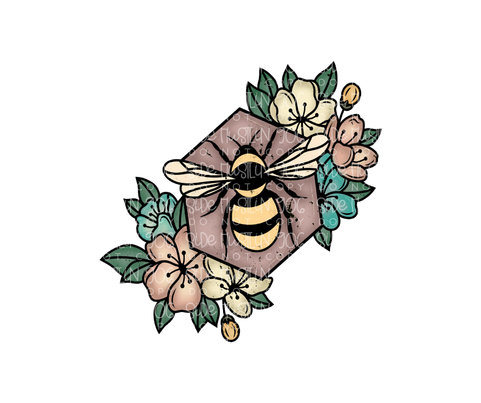 Boho bee floral-Ready to Press Transfer