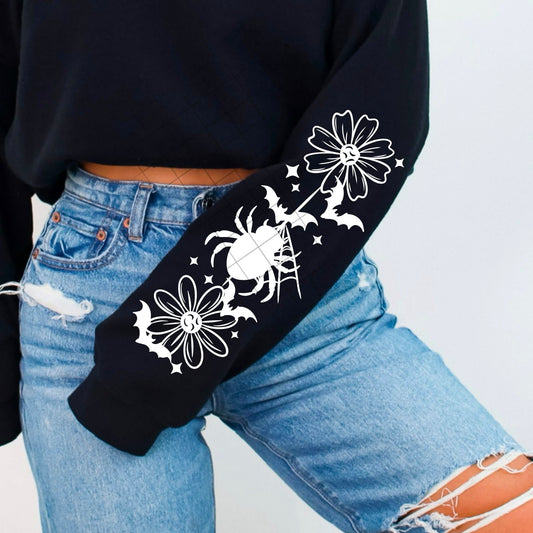 Spider Web and Flowers Sleeve White-Ready to Press Transfer