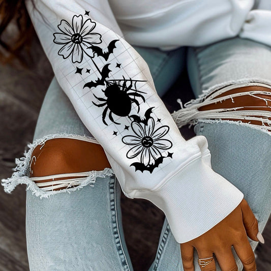 Spider Web and Flowers Sleeve Black-Ready to Press Transfer