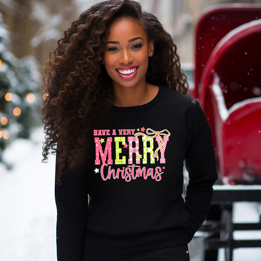 Very Merry Christmas Pink and Green-Ready to Press Transfer