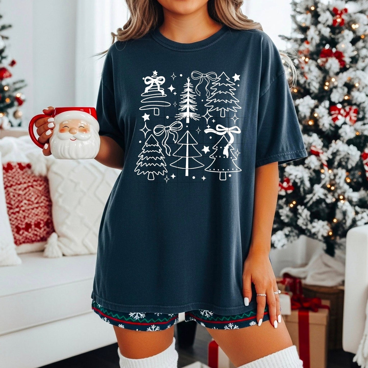 Single Color Doodle Trees White-Ready to Press Transfer
