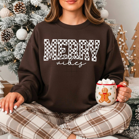 Merry Vibes White Checker-Ready to Press Transfer