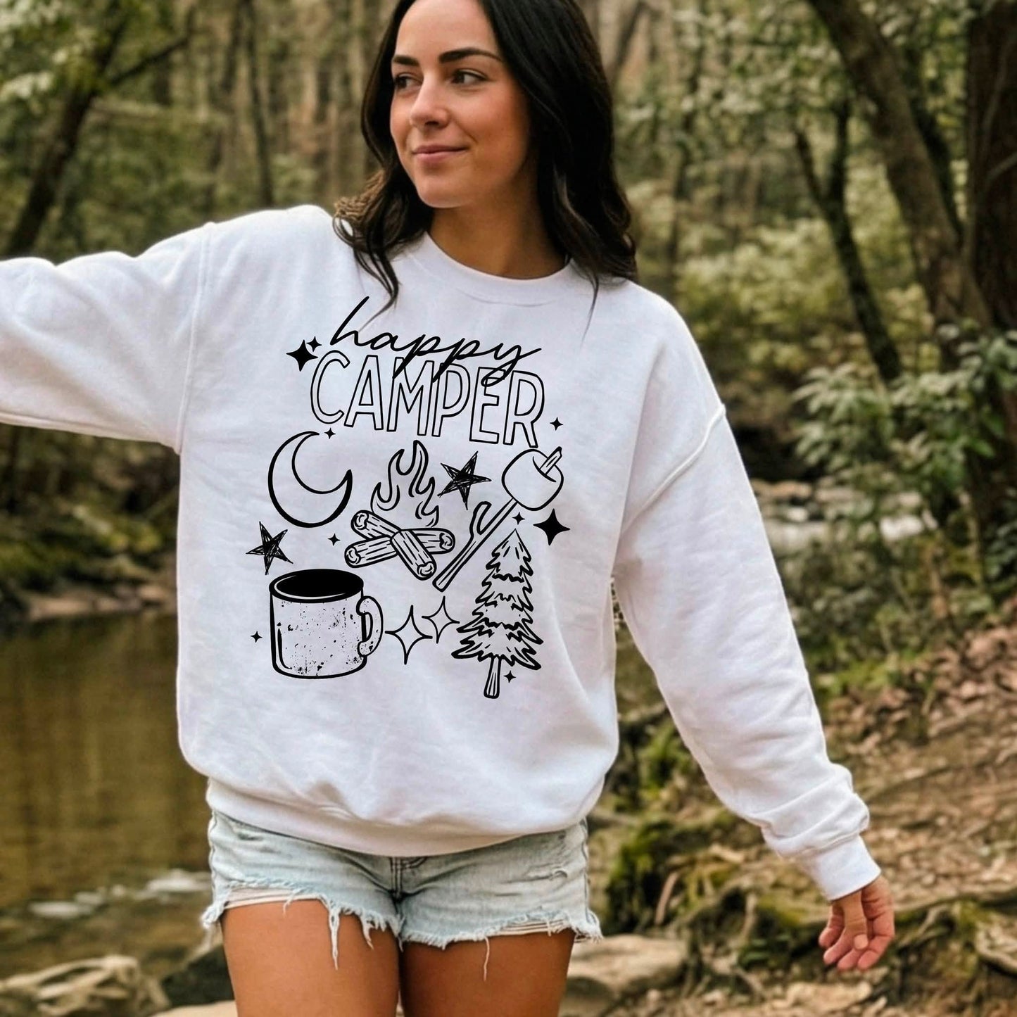 Happy Camper Single Color Black-Ready to Press Transfer