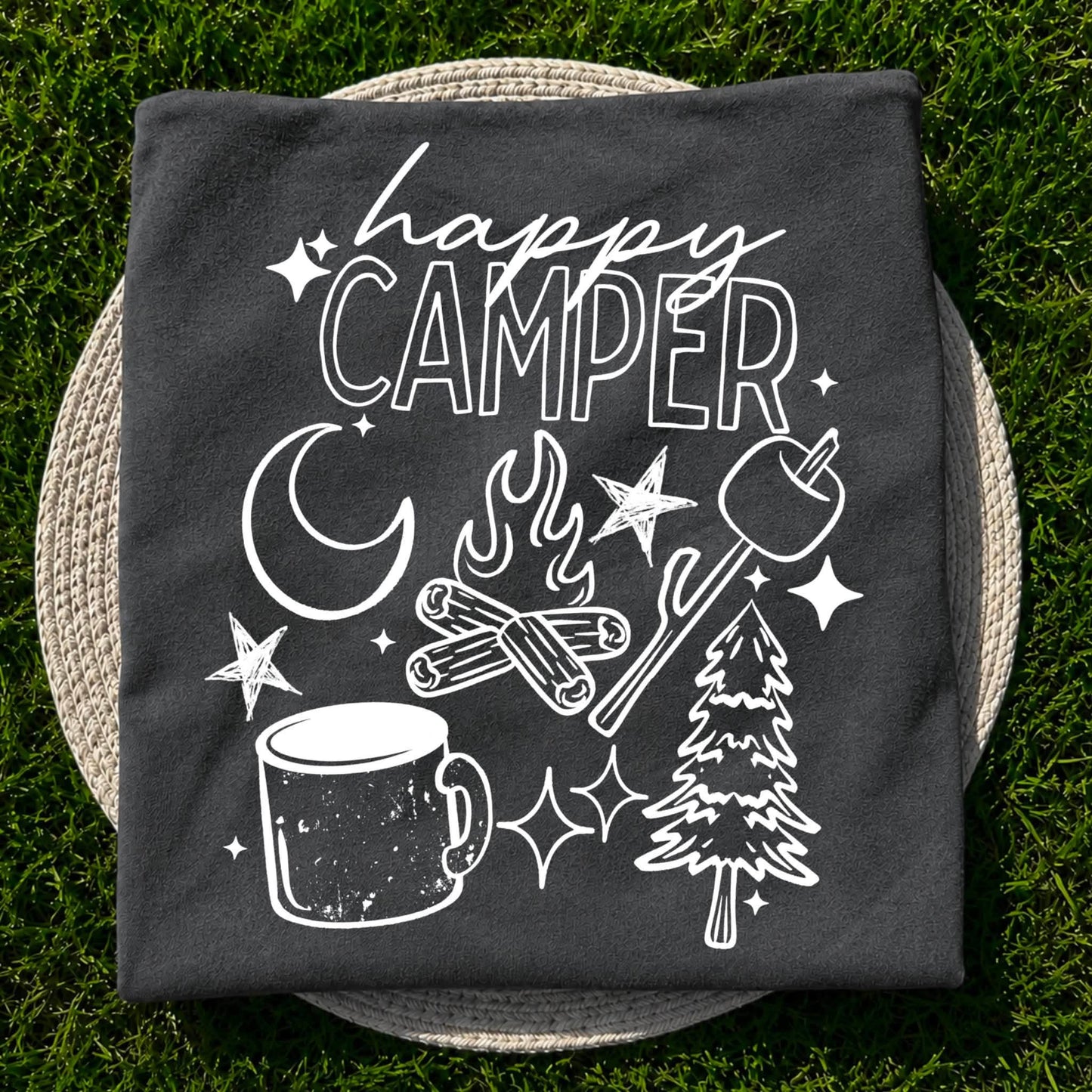 Happy Camper Single Color White-Ready to Press Transfer