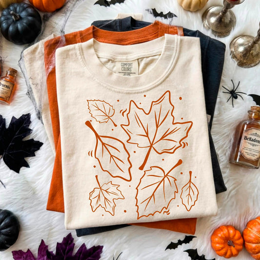 Leaves Single Color Orange-Ready to Press Transfer