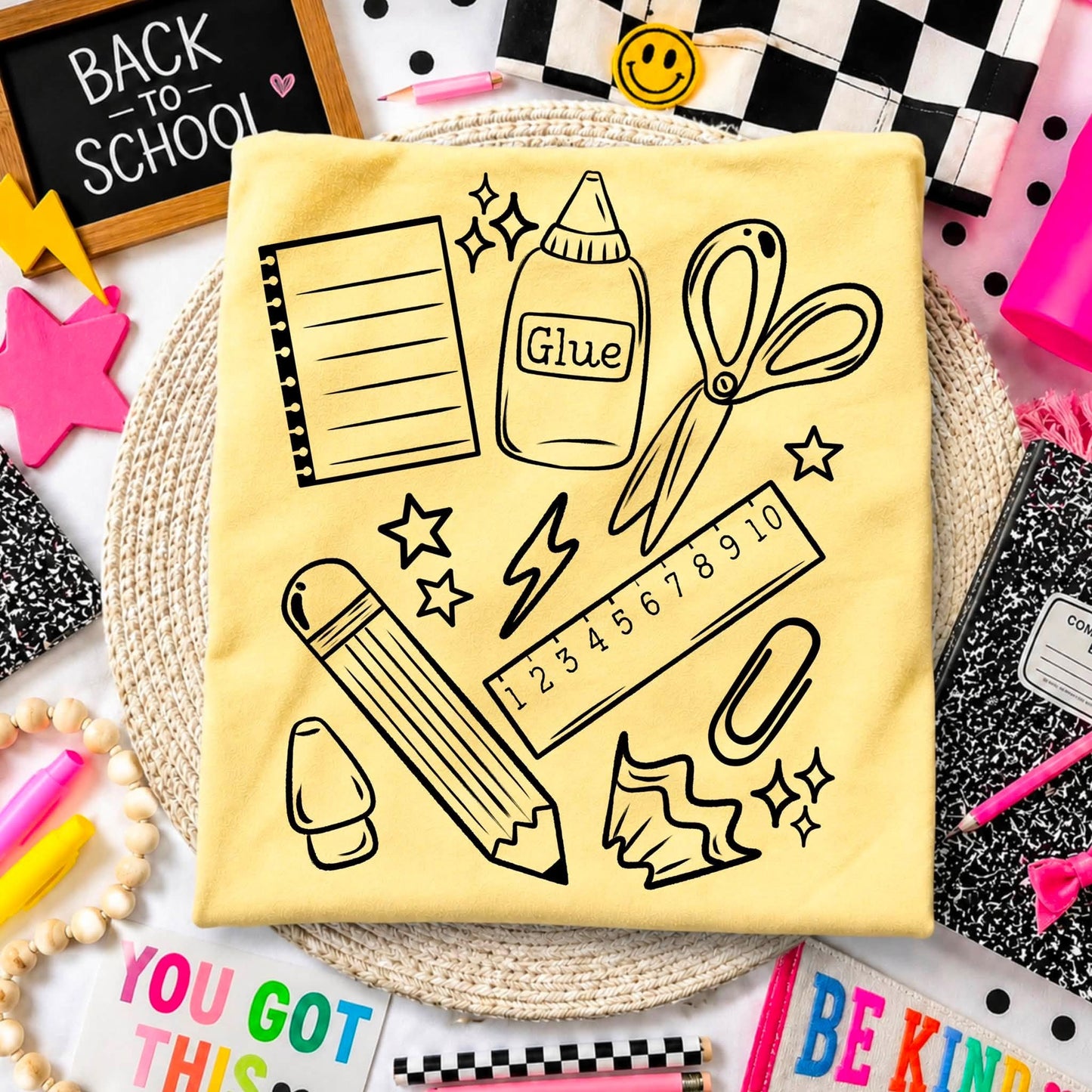School Doodles Single Color Black-Ready to Press Transfer