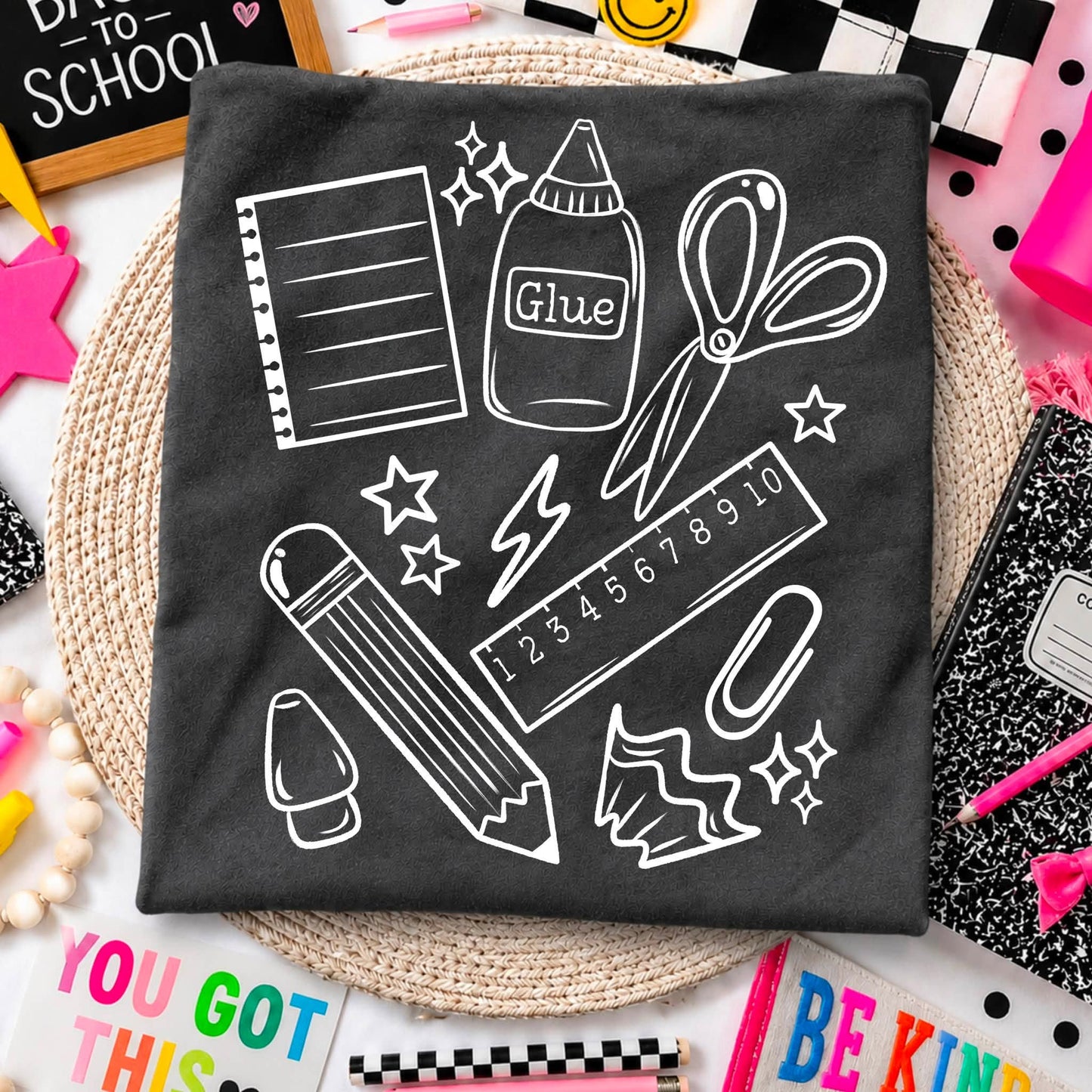 School Doodles Single Color White-Ready to Press Transfer