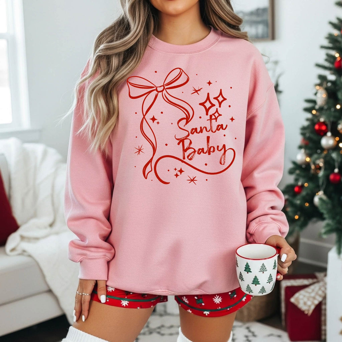 Santa Baby Bow Red-Ready to Press Transfer