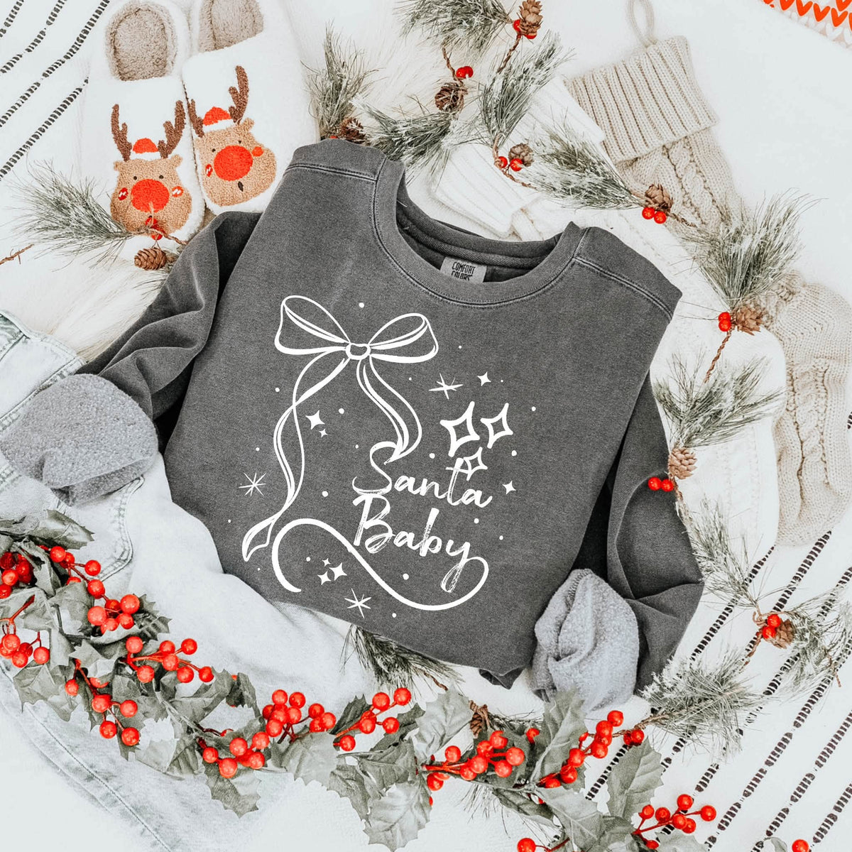 Santa Baby Bow White-Ready to Press Transfer