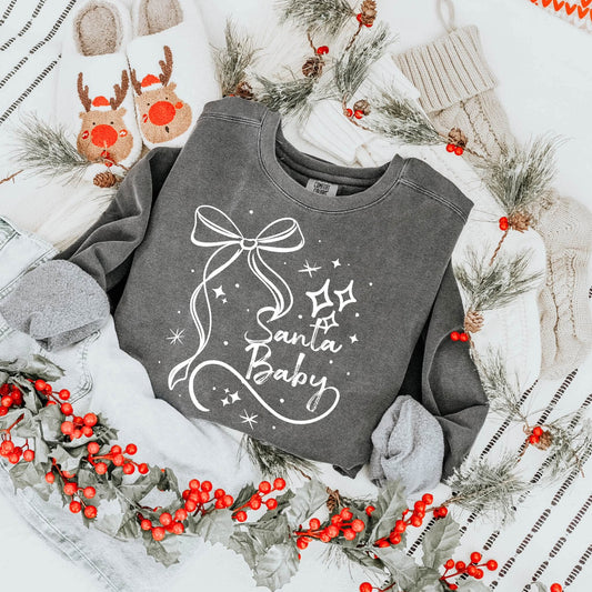 Santa Baby Bow White-Ready to Press Transfer