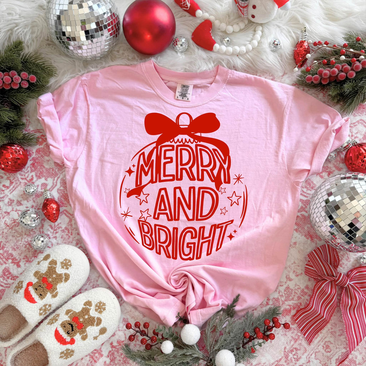 Merry Bright Ornament Red-Ready to Press Transfer
