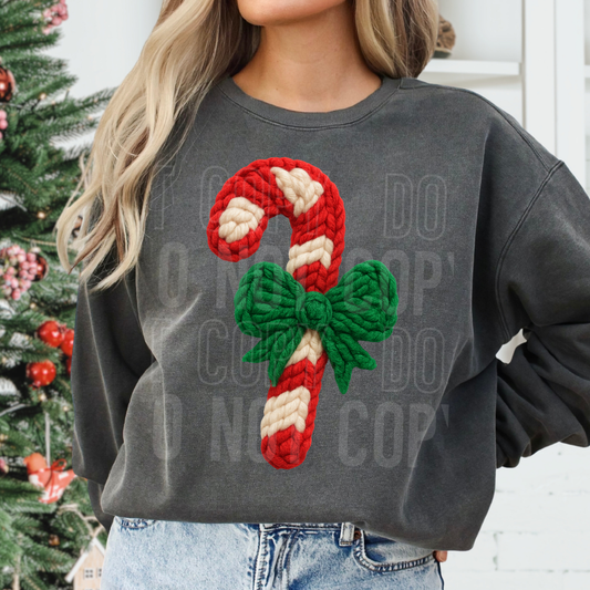 CANDY CANE BOW FAUX YARN-Ready to Press Transfer