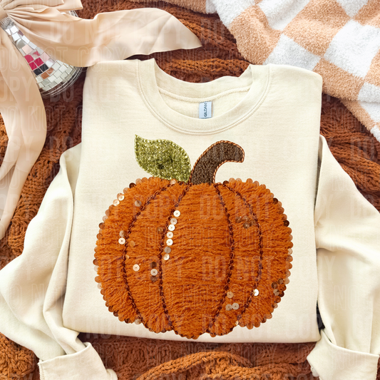 FALL PUMPKIN FAUX YARN SEQUINS-Ready to Press Transfer