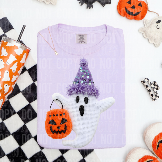 GHOST JACK O LANTERN FAUX YARN-Ready to Press Transfer