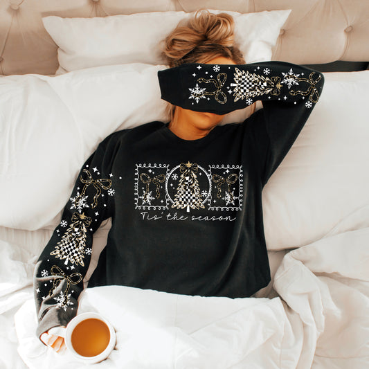 Tis the Season Checker Tree White Words-Ready to Press Transfer