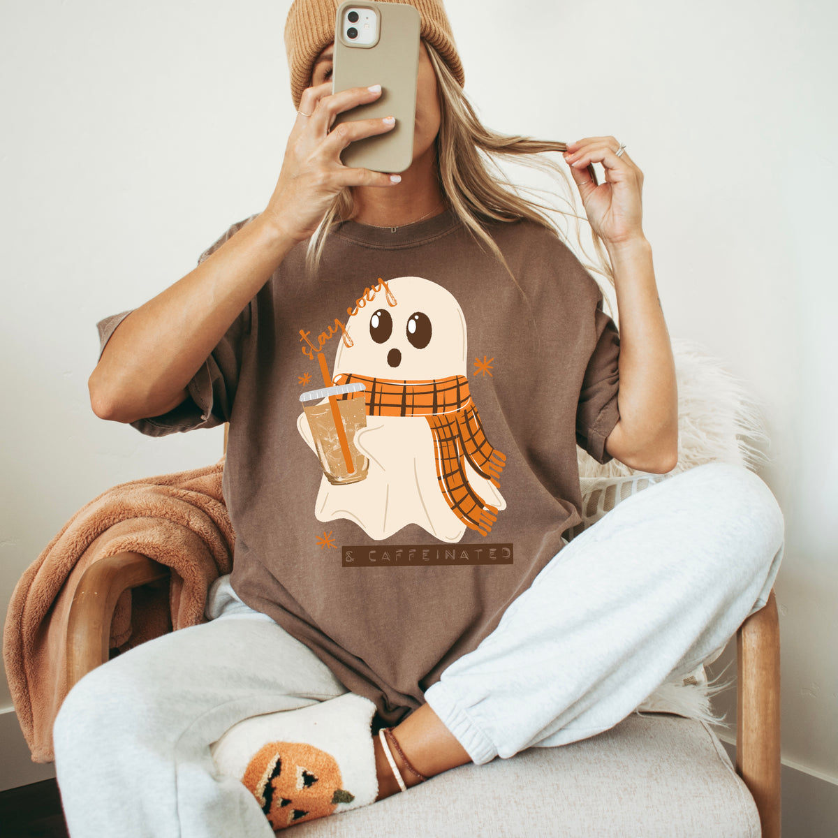 Cozy Caffeinated Fall Ghost-Ready to Press Transfer