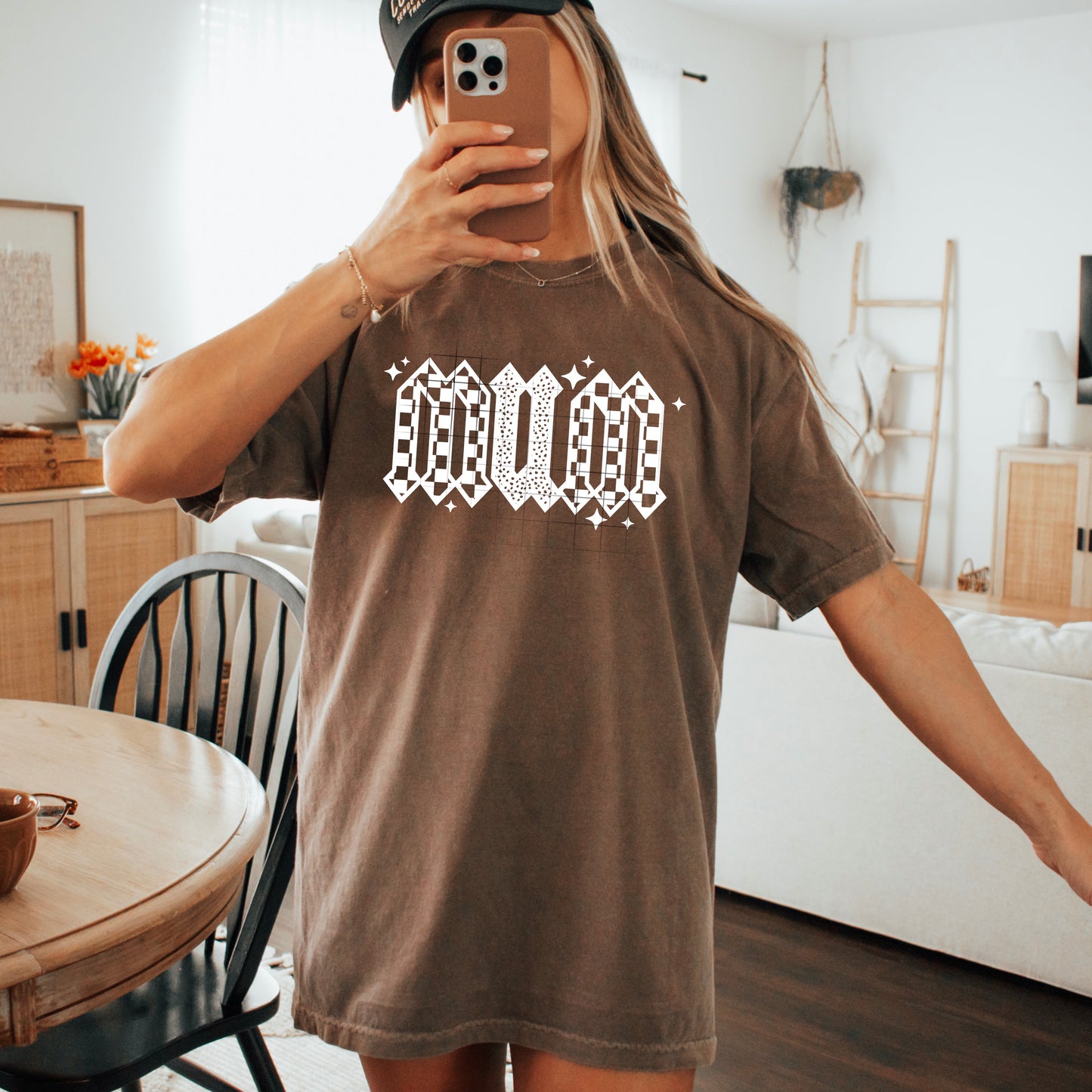 Mum Checker and Stars Single Color White-Ready to Press Transfer