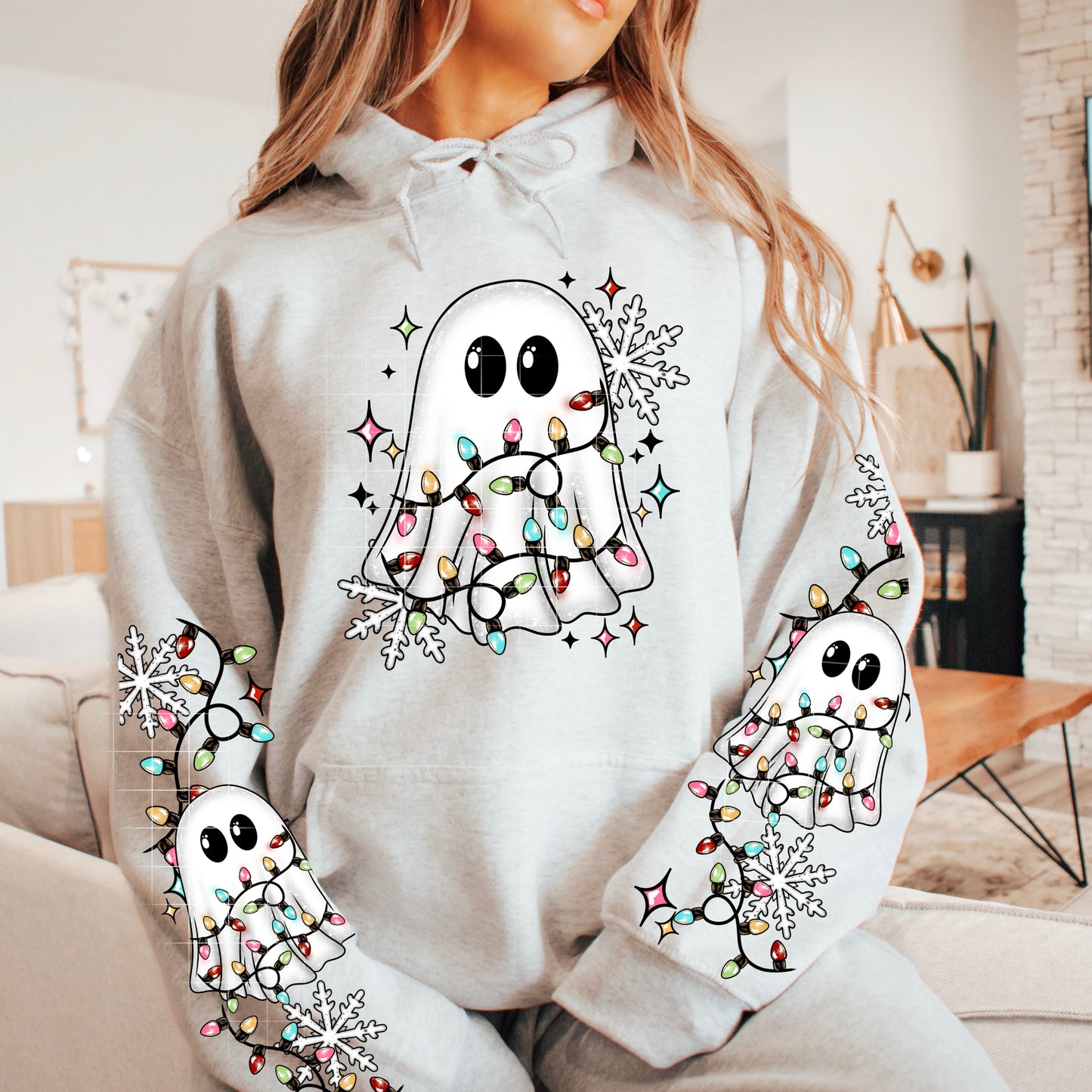 Ghost and Christmas Lights-Ready to Press Transfer