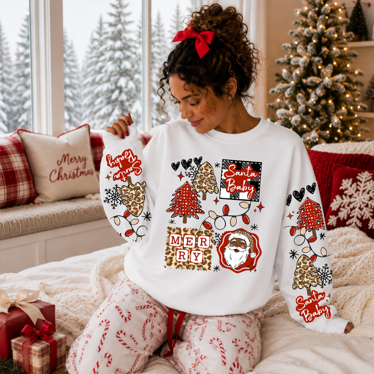 Leopard Christmas Collage Darker Skin Tone-Ready to Press Transfer
