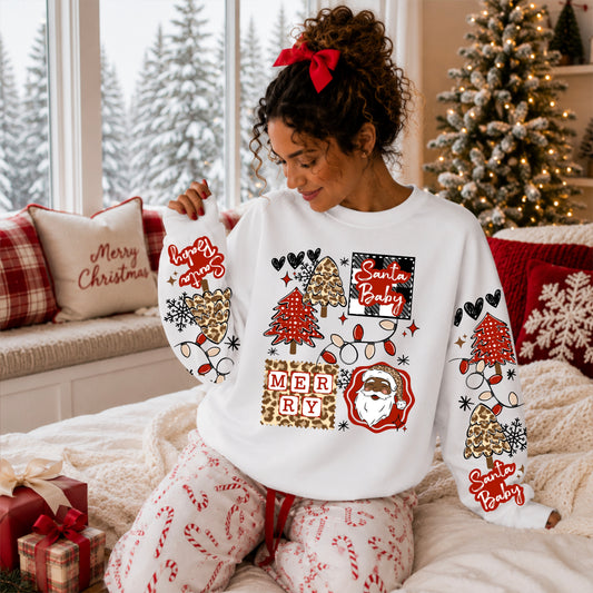 Leopard Christmas Collage Darker Skin Tone-Ready to Press Transfer