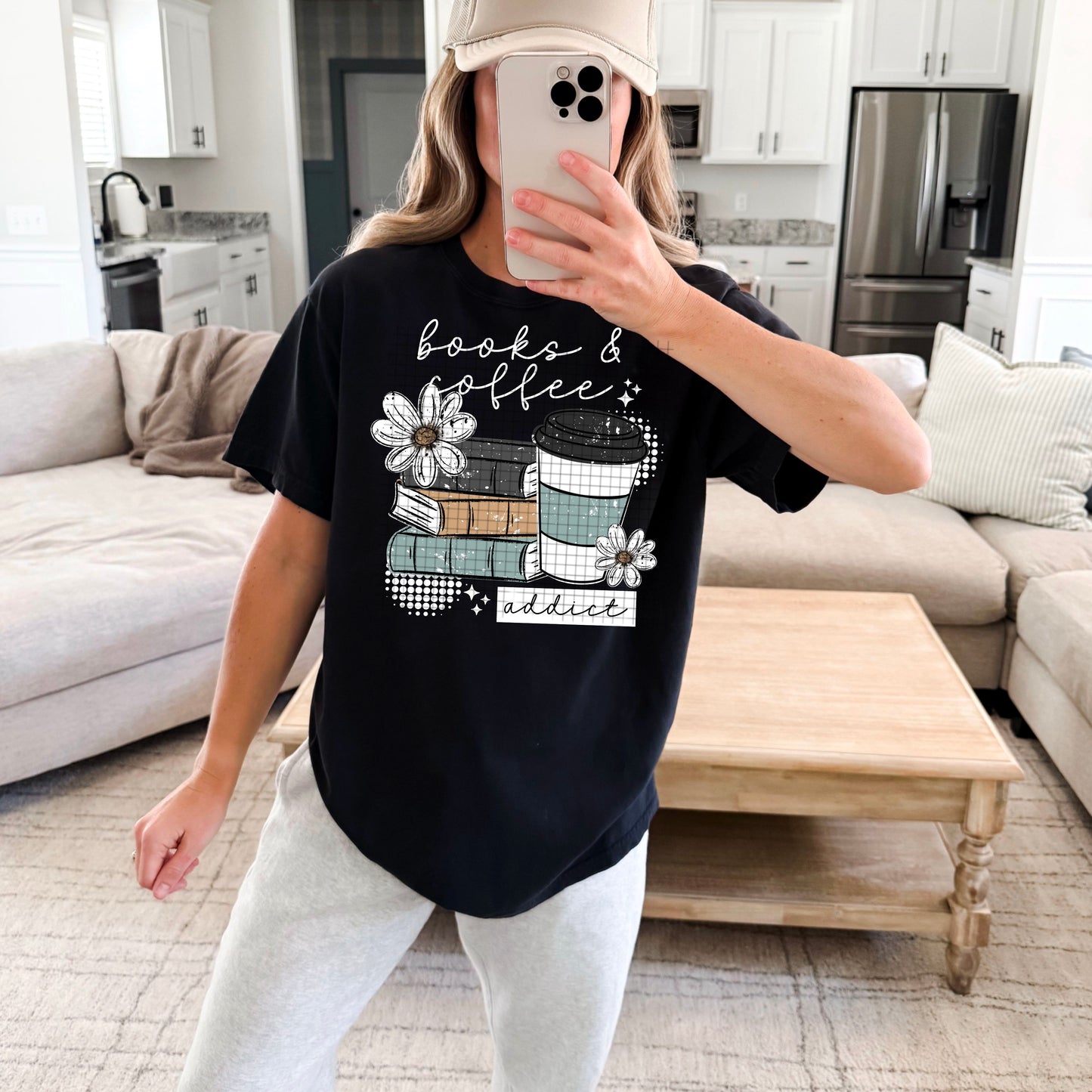 Books and Coffee white words-Ready to Press Transfer