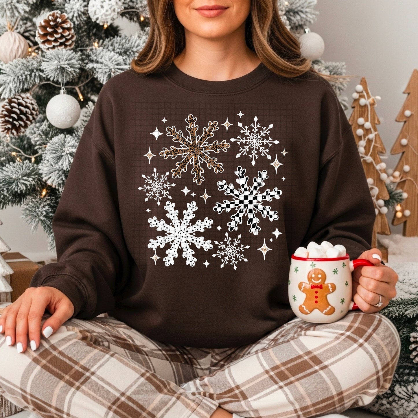 Checker Leopard snowflakes white-Ready to Press Transfer