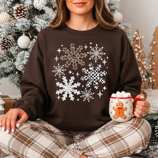 Checker Leopard snowflakes white-Ready to Press Transfer