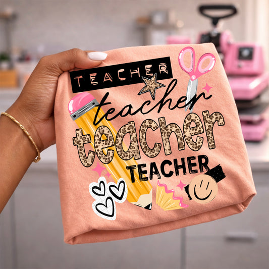 Teacher Pencil and  Leopard-Ready to Press Transfer